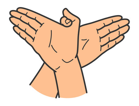 Hand gesture. Gaming animal puppet from hand. Light shade imagination ingenious. Hand play theatrical puppet. Vector cartoon illustrationのイラスト素材