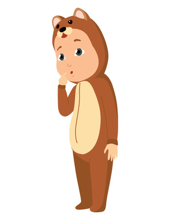 Children animal costume. Colorful animal wearing suit for party bear. Isolated flat vector designのイラスト素材