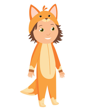 Children animal costume. Colorful animal wearing suit for party fox. Isolated flat vector designのイラスト素材