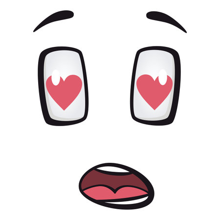 Cartoon faces. Funny face expressions, caricature emotions. Cute character with expressive eyes and mouth, vector smiley emoticon happy tongue emoticonのイラスト素材