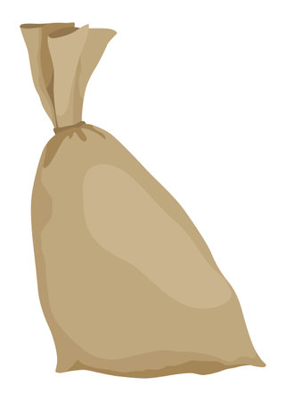Burlap farmer bag with flour, rice or salt. Agricultural product. Farm production in brown textile bale, closed sack with product inside. Cartoon vector iconのイラスト素材