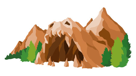 Pirate board game element, scary cave. Design element to create game or illustration. Fantasy area items. Vector cartoon colored hand drawn illustrationのイラスト素材