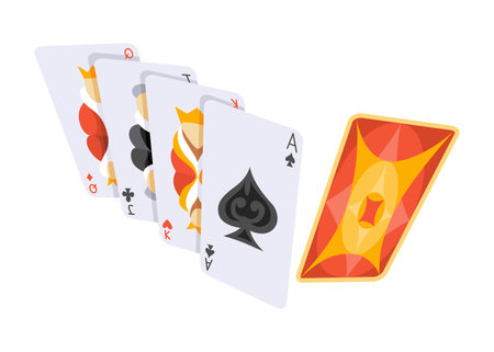 Board game, flat isometric view. Isolated colored icon. Playing cards gaming. Cartoon family table game for adults and kids for leisure and recreation. Vector illustrationのイラスト素材