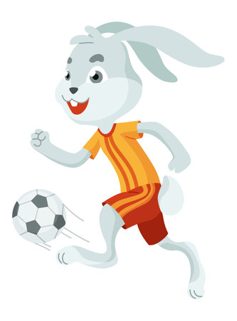 Animal playing football. Cute soccer team player position. Sport is for everyone. Funny vector character illustrationのイラスト素材