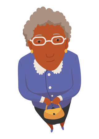 Overhead people looking up. Surprised woman character watching, staring, top down view. Senior woman, excited face looking up. Cartoon vector illustrationのイラスト素材