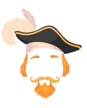 Pirate mask. Cartoon face decoration - hat, beard and mustache. Party accessories, head costume concept. Decoration item for your selfie photo, video chat filter or photo boothのイラスト素材
