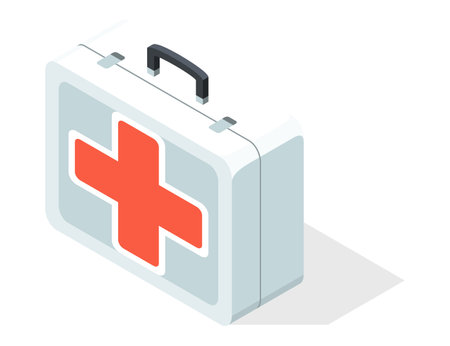 First aid isometric icon, medical tool. Pharmaceutical or medicine production. Isometric vector illustrationのイラスト素材