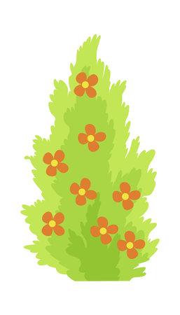 Bush with flowers icon. Cartoon forest and park shrubbery with floral elements. Landscape scene create element. Vector cartoon illustrationのイラスト素材
