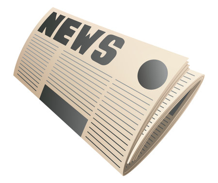 Folded newspaper. Modern news publication. Newspaper icon. Periodical printing product, daily news and sport, food and medicine, business information, latest pressのイラスト素材