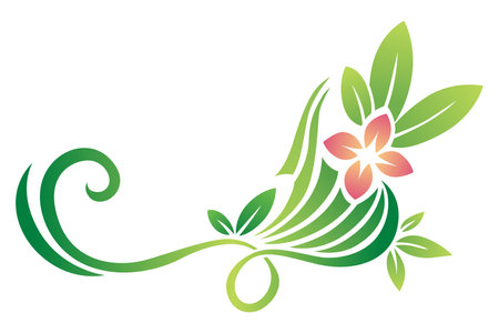 An Elegant Floral Design Featuring Lush Green Leaves Accompanied by a Beautiful Pink Flowerのイラスト素材