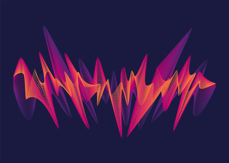 Sound waves equalizer. Frequency audio waveform, music wave or voice graph signal in HUD style. Abstract sound wave stripe lines. Volume level symbol. Vector cartoon illustrationのイラスト素材