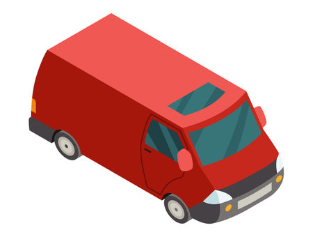 A Red Van depicted in Isometric View, designed specifically for Transport and Delivery purposesのイラスト素材