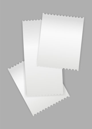 Blank payment check or receipts with shadow. St of financial paper, purchase invoice. Buying, bill or calculate pay. Receipt the seller formのイラスト素材