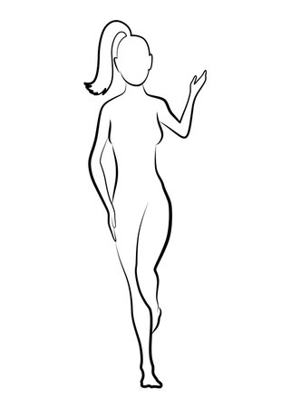 Female silhouette. Woman body outline icon. Girl figure in line style. Sign for wellness center, sport or beauty salon and spa. Vector isolated illustrationのイラスト素材