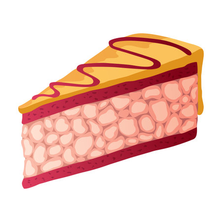Cake slice. Colorful sweet cake piece, isolated on white. Cafe dessert menu, isometric hand drawn icon. Cute cartoon vector illustrationのイラスト素材