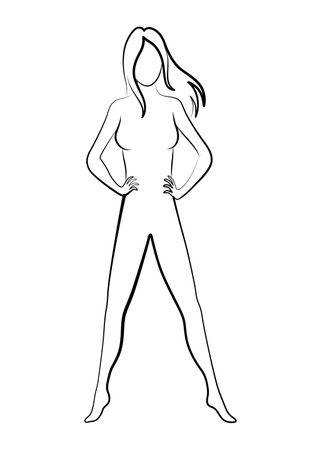 Female silhouette. Woman body outline icon. Girl figure in line style. Sign for wellness center, sport or beauty salon and spa. Vector isolated illustrationのイラスト素材