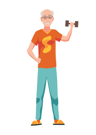 Elderly people hobby. Healthy and active lifestyle. Old or senior people spending leisure time. Grandfather does sports. Flat vector illustration isolated on white backgroundのイラスト素材