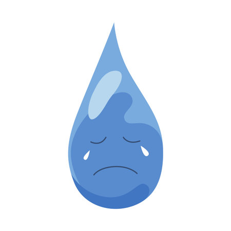 Cartoon tear drops icon. Sorrow cry streams, tear blob. Crying fluid, falling blue water drops. Isolated vector for sorrowful character weeping expression. Wet grief dropletsのイラスト素材