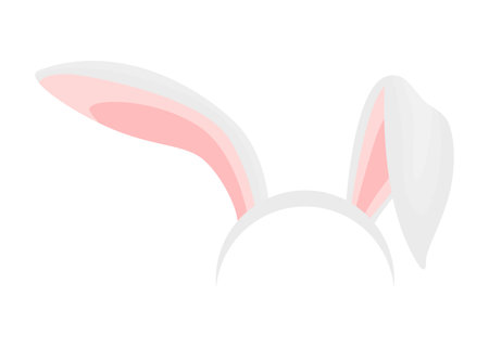 Rabbit ears realistic vector illustrations. Bunny ears kid headband, mask. Hare costume pink cartoon element. Photo editor, booth, video chat app color isolated clipartsのイラスト素材