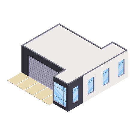 Isometric cottage icon. Suburb house composition vector illustration. Infographic element representing suburban building. Private house enterprises of real estateのイラスト素材
