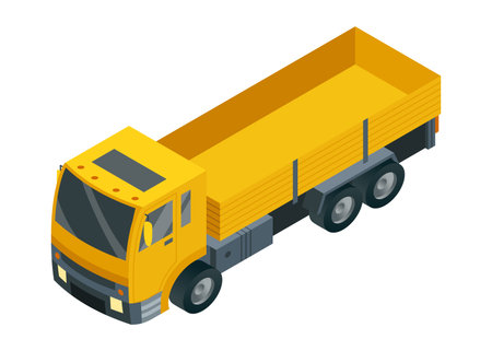 Isometric Yellow Dump Truck designed for Construction and Transportation purposesのイラスト素材