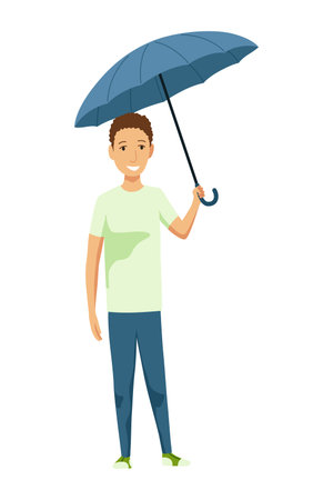 A pixel art of a man with an umbrella in the rainのイラスト素材