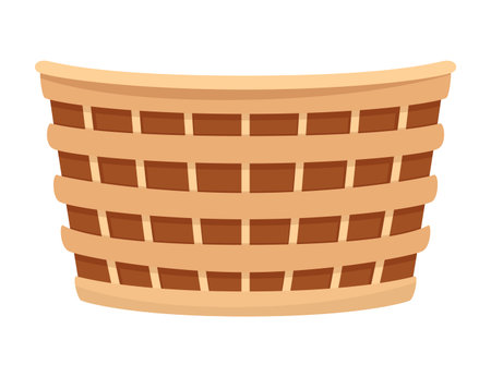 Baskets autumn for harvest, icon. co basket for grocery products. Wicker basket with isolated on white. Cartoon flat vector illustrationのイラスト素材