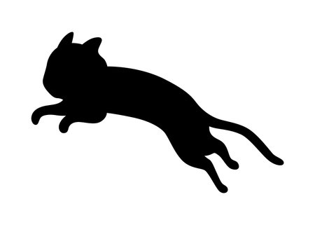 Cat silhouette. Black cat shape isolated on white background. Hand drawn illustration, flat design. Vector kitty jumpsのイラスト素材