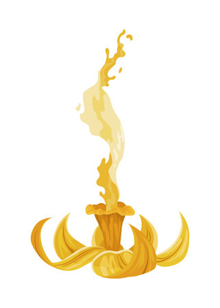 Vanilla flower. Realistic vector isolated design element. Nature spice. Yellow blossom with dropsのイラスト素材