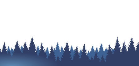 Mountains silhouettes landscape background. Rocky panorama with mountains skyline and pine tree forest. Scenery with slopes, vector cartoon illustrationのイラスト素材