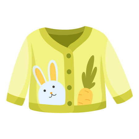Cozy bunny sweater, Knit child cardigan with embroidery, Pastel cotton blend jacket with bunny design, Springtime baby sweater featuring embroidered carrot patch and longのイラスト素材