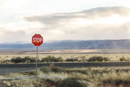 Remote desert highway landscape in northern Arizona, USA.の写真素材