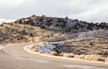 Remote desert highway landscape in northern Arizona, USA.