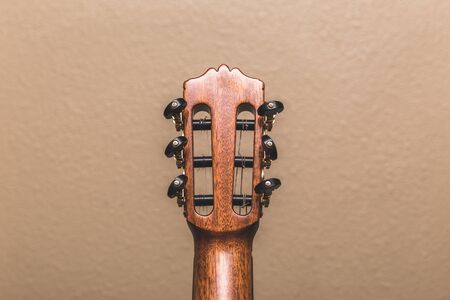 Headstock of an acoustic guitar seen from the back side.の写真素材