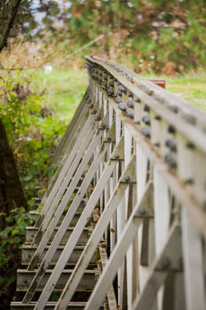 Railroad train track railings in a pacific northwest landscape.の写真素材
