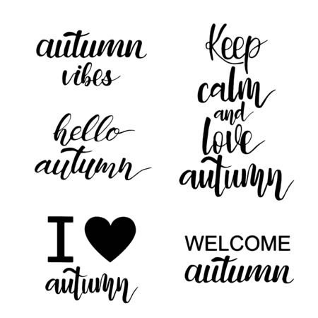 Welcome, Autumn. Hand written lettering. Fall concept calligraphy set. Phrase isolated white background. Design for holiday card, invitation or banner for seasonal autumn holiday.のイラスト素材