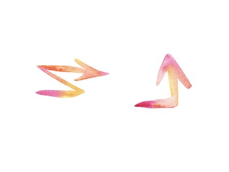 Orange and pink watercolor hand painted brush stroke arrows collection isolated on white background. elements for design banner, poster, web siteの写真素材