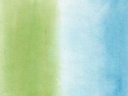 Blue and green watercolor texture background with wet brush stains, strokes. Watercolor wash. Abstract artistic frame, empty space for text. Acrylic hand painted gradient backdrop.の写真素材