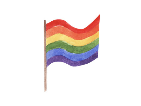 Watercolor LGBT flag the rainbow pride painting backdrop. Banner bright illustration isolated on white background. Set of colorful brush stroke red, orange, yellow, green, blue, purple watercolor.の写真素材