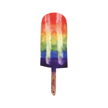 Watercolor LGBT flag on ice cream the rainbow pride painting backdrop. Banner bright illustration isolated on white background. Set of colorful brush stroke.の写真素材