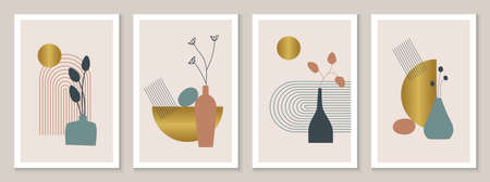 Modern minimalist abstract aesthetic prints set. Bohemian style backround with geometrical shapes...