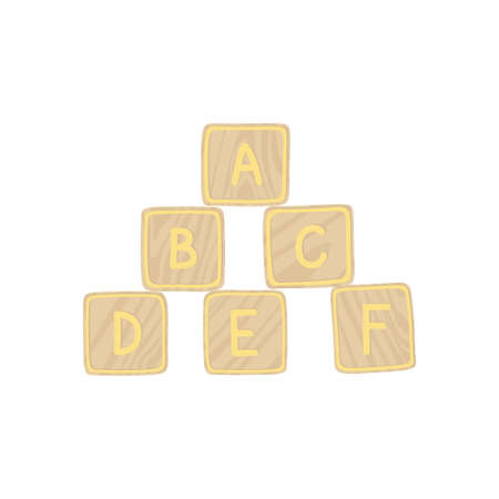 Wooden Building ABC block. Baby toy. Playing alphabet cube. logic game for early childhood development. Stack game learning. Flat vector illustration isolated on white backgroundのイラスト素材