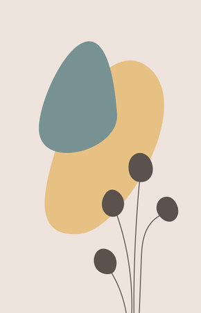 Earth tone boho foliage line art drawing. Hand drawn plants, shapes, herbs, leaves and vases. Tropical floral design. Minimal and natural Modern vector illustration, poster, wall art, print, cover.のイラスト素材