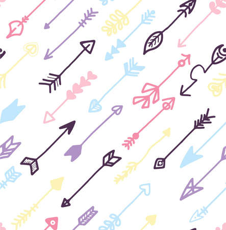 Hand drawn illustrated arrow set pastel colors repeat pattern textile print.のイラスト素材