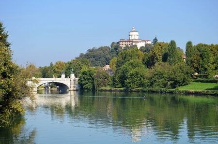 River Po and bridge Umberto I in Turin, Italyの写真素材