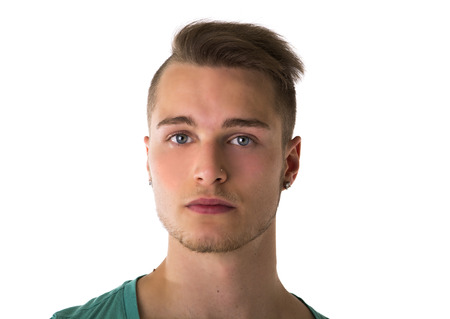 Headshot of handsome blond young man isolated on whiteの写真素材