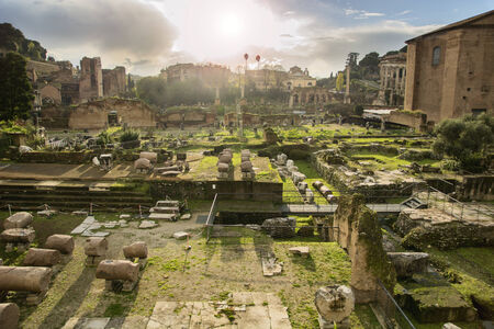 Fori Imperiali, famous ancient roman ruins in Rome, Italyの写真素材