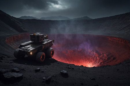 Volcanic eruption at the entrance of the crater of an active volcanoの素材
