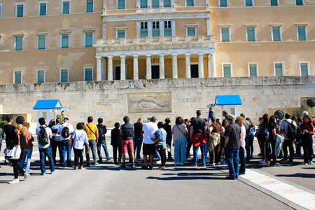 Changing of Presidential guards ceremony in front of the Tomb of the unknown soldier at the Greek Parliament - Athens, Greece, November 3 2019.のeditorial素材