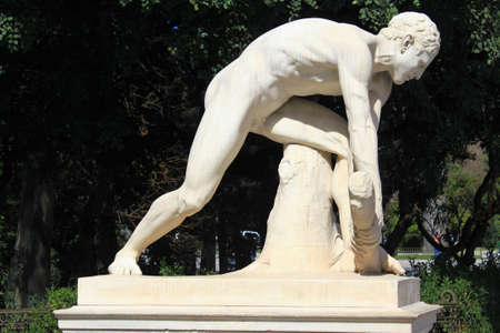 Copy of the Greek statue of the Discobolus, attributed to Myron of Eleutherae, 5th century BC - Athens, Greece, March 5 2020.のeditorial素材